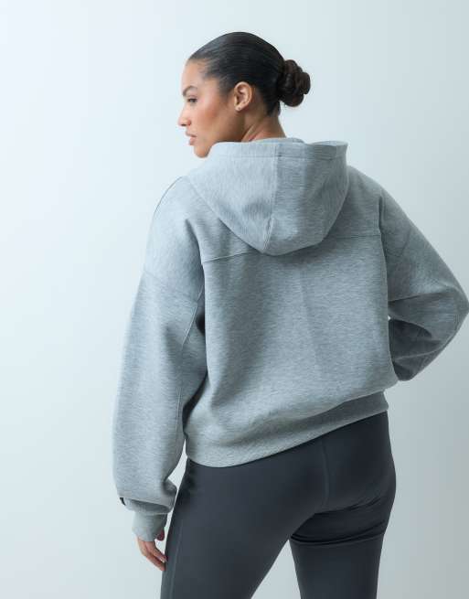 4505 Curve sweat à capuche zippé coupe carrée cocon performance gris chiné, 4 de 4