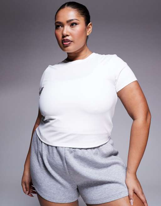 4505 Curve - T-shirt crop top de sport en tissu doux avec logo - Blanc 