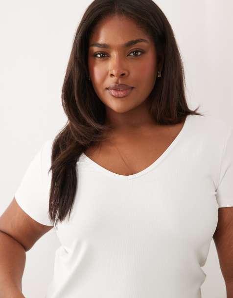 4505 Curve - T-shirt tecnica bianca a coste micro con scollo a V - view 1