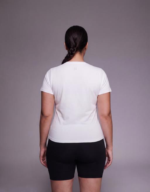 4505 Curve – Tailliertes Alltags-T-Shirt aus schnelltrocknender Baumwolle in Weiß, 3 von 4