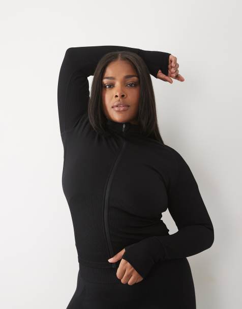 4505 Curve top manches longues sans coutures zippé noir - view 1