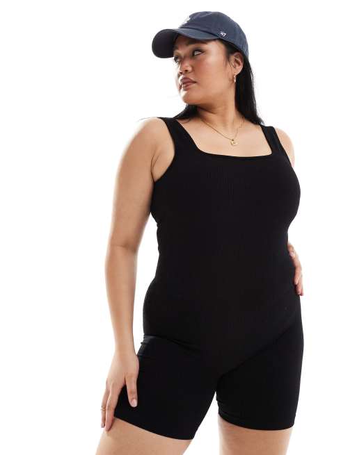4505 Curve - Tuta aderente senza cuciture nera con reggiseno interno e scollo squadrato, 2 di 4