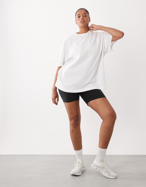 4505 Curve – Vit t-shirt i oversized fit och kraftig bomull med glasstryck baktill, 2 av 4