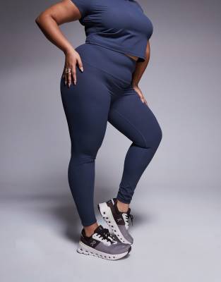4505 Curve - Weiche, gerippte Sport-Leggings in Blaugrau mit hohem Bund