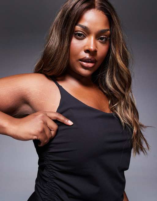 4505 Curve – Weiches Camisole in Schwarz mit geraffter Seite und integriertem BH, 2 von 4