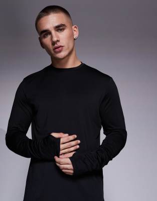 4505 – Czarny szybkoschnący T-shirt do biegania o regularnym kroju z długimi rękawami - view 1