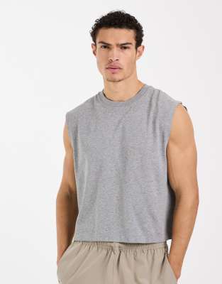 4505 - Débardeur court de musculation en coton à séchage rapide - Gris chiné