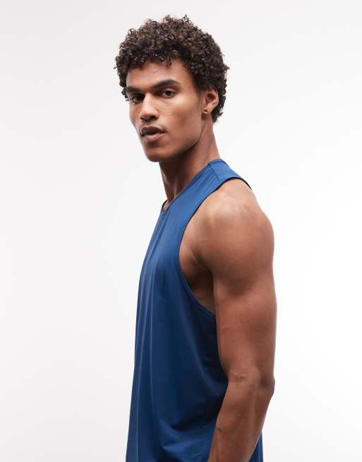 4505 - Débardeur de course en nylon et mesh technique à dos nageur et séchage rapide - Bleu profond, 2 de 5