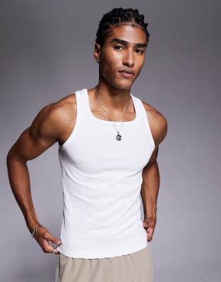 4505 - Débardeur de sport ajusté côtelé sans coutures à encolure carrée - Blanc