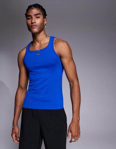 4505 - Débardeur de sport ajusté côtelé sans coutures à encolure carrée - Bleu de cobalt - view 1
