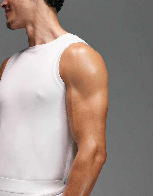 4505 - Débardeur de sport ajusté en tissu côtelé à séchage rapide - Blanc cassé, 2 de 5