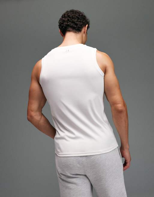 4505 - Débardeur de sport ajusté en tissu côtelé à séchage rapide - Blanc cassé, 4 de 5