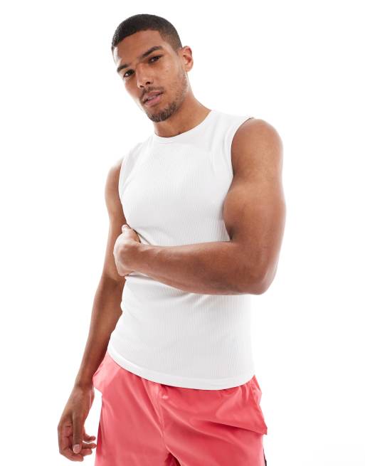 4505 - Débardeur de sport ajusté style années 90 en tissu côtelé sans coutures - Blanc 