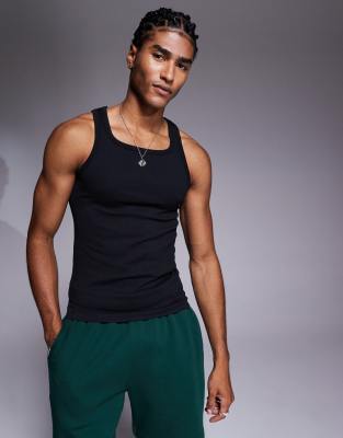 4505 - Débardeur de sport côtelé ajusté sans coutures à encolure carrée - Noir