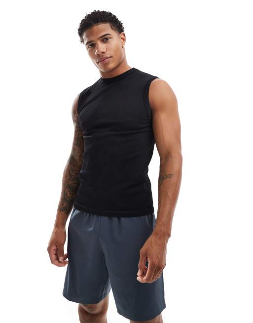 4505 - Débardeur de sport côtelé coupe moulante sans coutures - Noir 