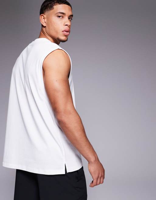 4505 - Débardeur de sport oversize en coton à séchage rapide avec imprimé sur la poitrine - Blanc, 4 de 4
