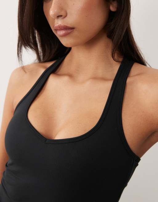 4505 - Débardeur doux au toucher à encolure en cœur et brassière intégrée - Noir, 3 de 4