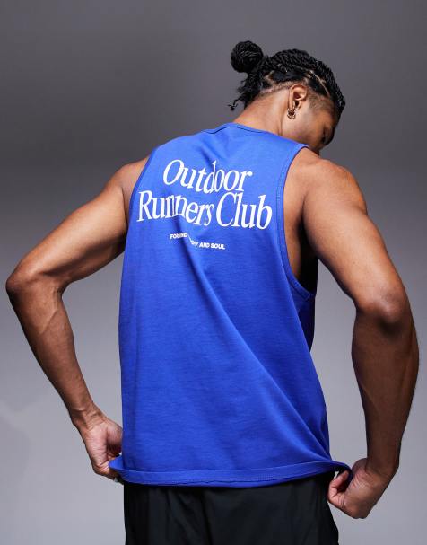 4505 - Débardeur en coton à séchage rapide avec imprimé Outdoor Runners au dos - Bleu de cobalt - view 1