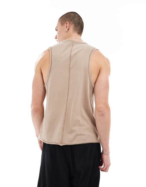 4505 - Débardeur en coton séchage rapide avec emmanchures larges - Sable délavé , 2 de 4