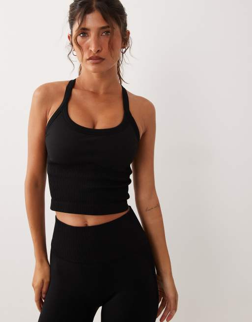 4505 - Débardeur sans coutures effet sculptant avec bretelles multipositions et brassière intégrée - Noir