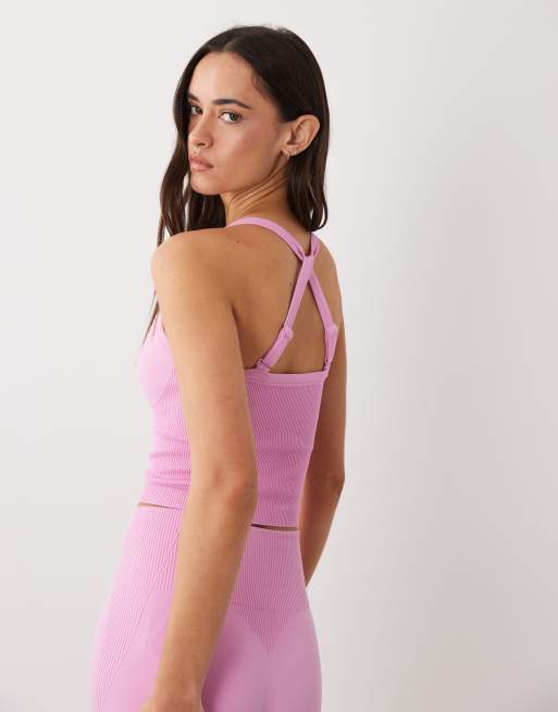 4505 - Débardeur sculptant sans coutures à bretelles multipositions et brassière intégrée - Rose bonbon, 3 de 4