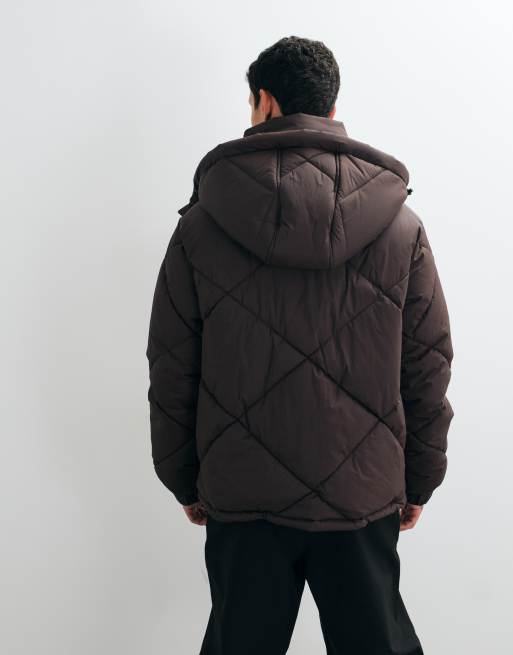 4505 doudoune de ski matelassée diagonale à capuche marron, 2 de 5