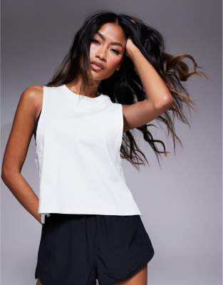 4505 Drop Armhole Cropped Cotton Tank Top With Quick Dry Finish In White