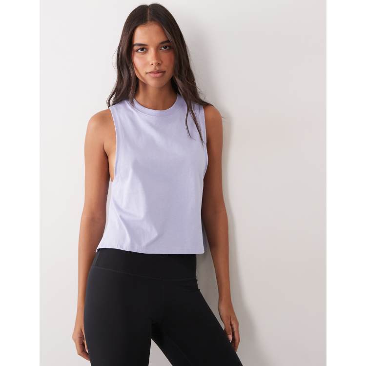 4505 drop armhole cropped cotton tank top with quick-dry finish in
