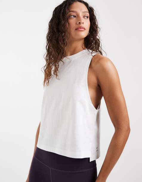 4505 drop armhole cropped cotton tank top with quick dry finish in white - view 1
