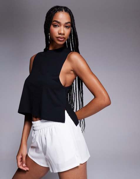 4505 drop armhole cropped cotton vest with quick dry finish in black - view 1