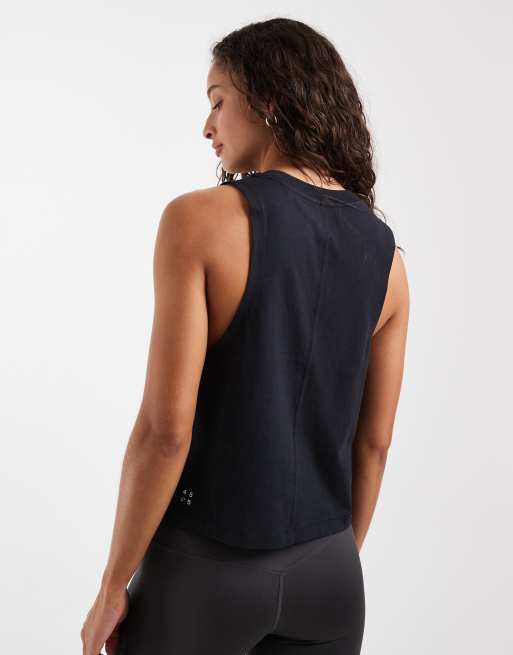 4505 dropped armholes cropped cotton tank top with quick dry finish in black, 4 of 4