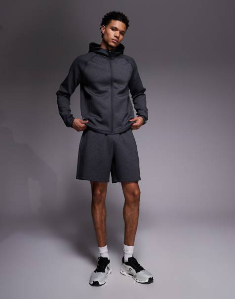 4505 engineered interlock performance fleece shorts with zip pockets in charcoal heather - view 1