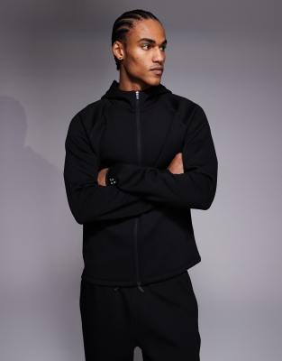4505 Engineered Interlock Performance Fleece Zip Up Hoodie With Zip Pockets In Black