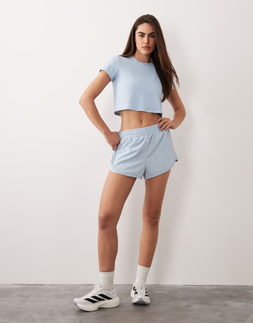 4505 - Engineered Performance - Isblå hurtigttørrende cropped løbe-T-shirt med vaffeltekstur, 2 af 4