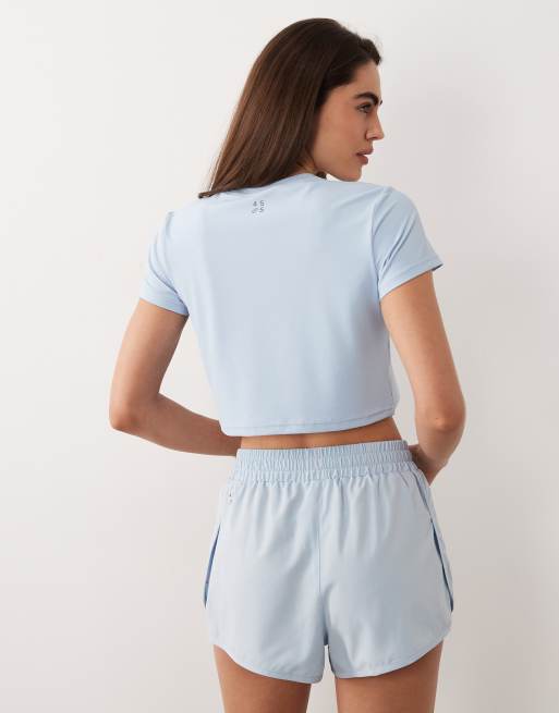 4505 - Engineered Performance - Isblå hurtigttørrende cropped løbe-T-shirt med vaffeltekstur, 4 af 4