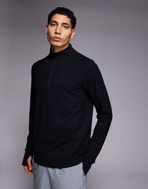 4505 engineered performance waffle 1/4 zip long sleeve running top in black