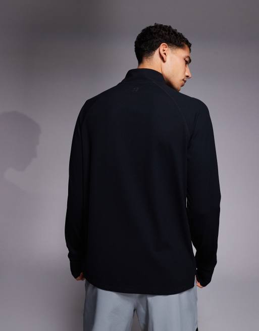 4505 engineered performance waffle 1/4 zip long sleeve running top in black, 3 of 5