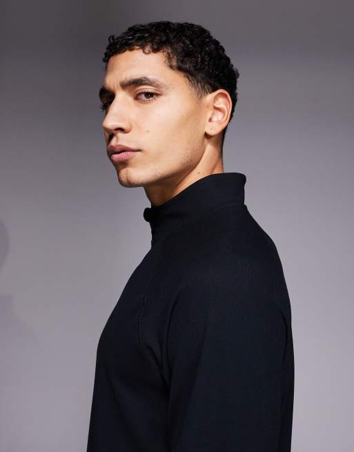 4505 engineered performance waffle 1/4 zip long sleeve running top in black, 4 of 5