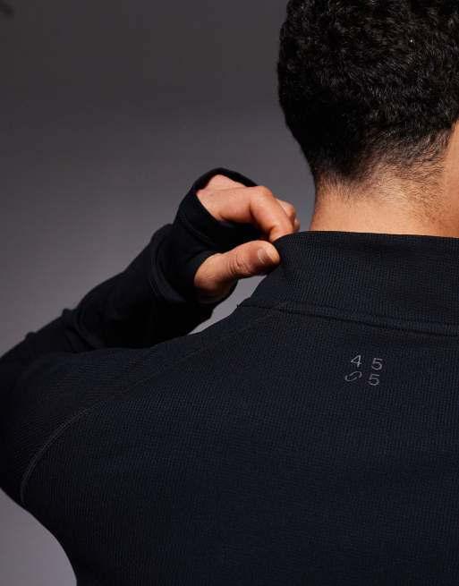 4505 engineered performance waffle 1/4 zip long sleeve running top in black, 5 of 5