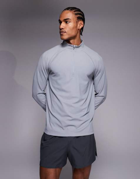 4505 engineered performance waffle 1/4 zip long sleeve running top in cool grey