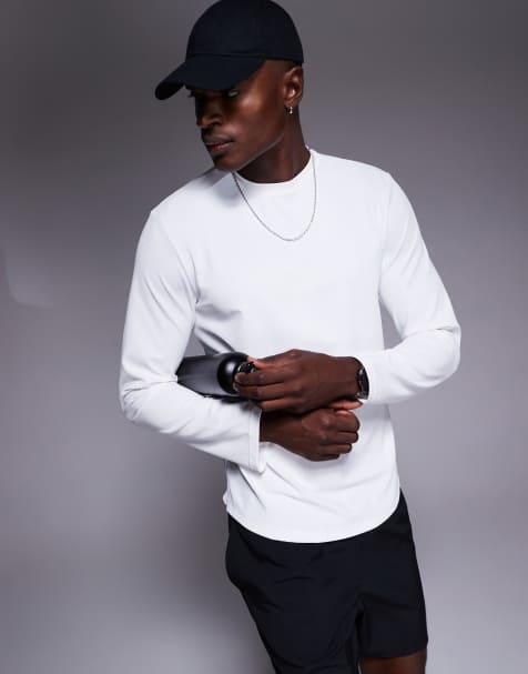 4505 engineered performance waffle long sleeve running top with curved hem in white - view 1