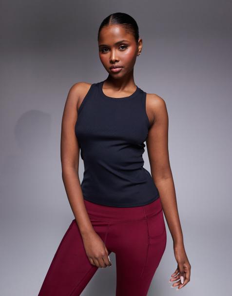 4505 engineered rib knit gym tank top in black - view 1