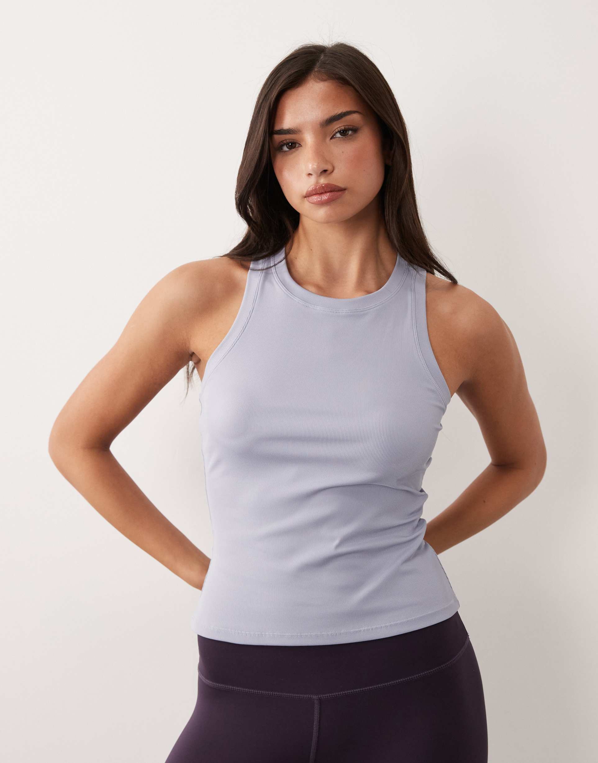 4505 engineered rib knit gym tank top in dolphin blue
