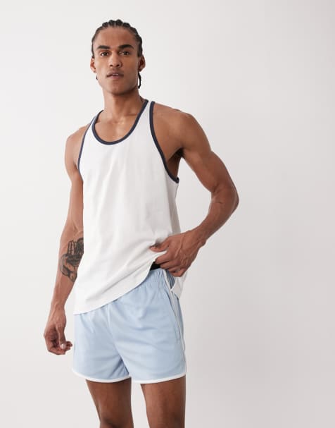 4505 - Fitnessshort van 8 cm van sneldrogend retro mesh in lichtblauw - view 1