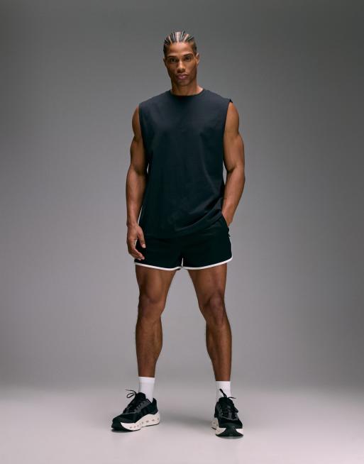 4505 - Fitnessshort van 8 cm van sneldrogend retro mesh in zwart, 5 van 5
