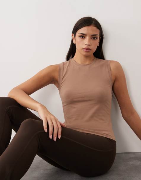 4505 fitted cotton everyday tank top with quick dry finish in fawn - view 1