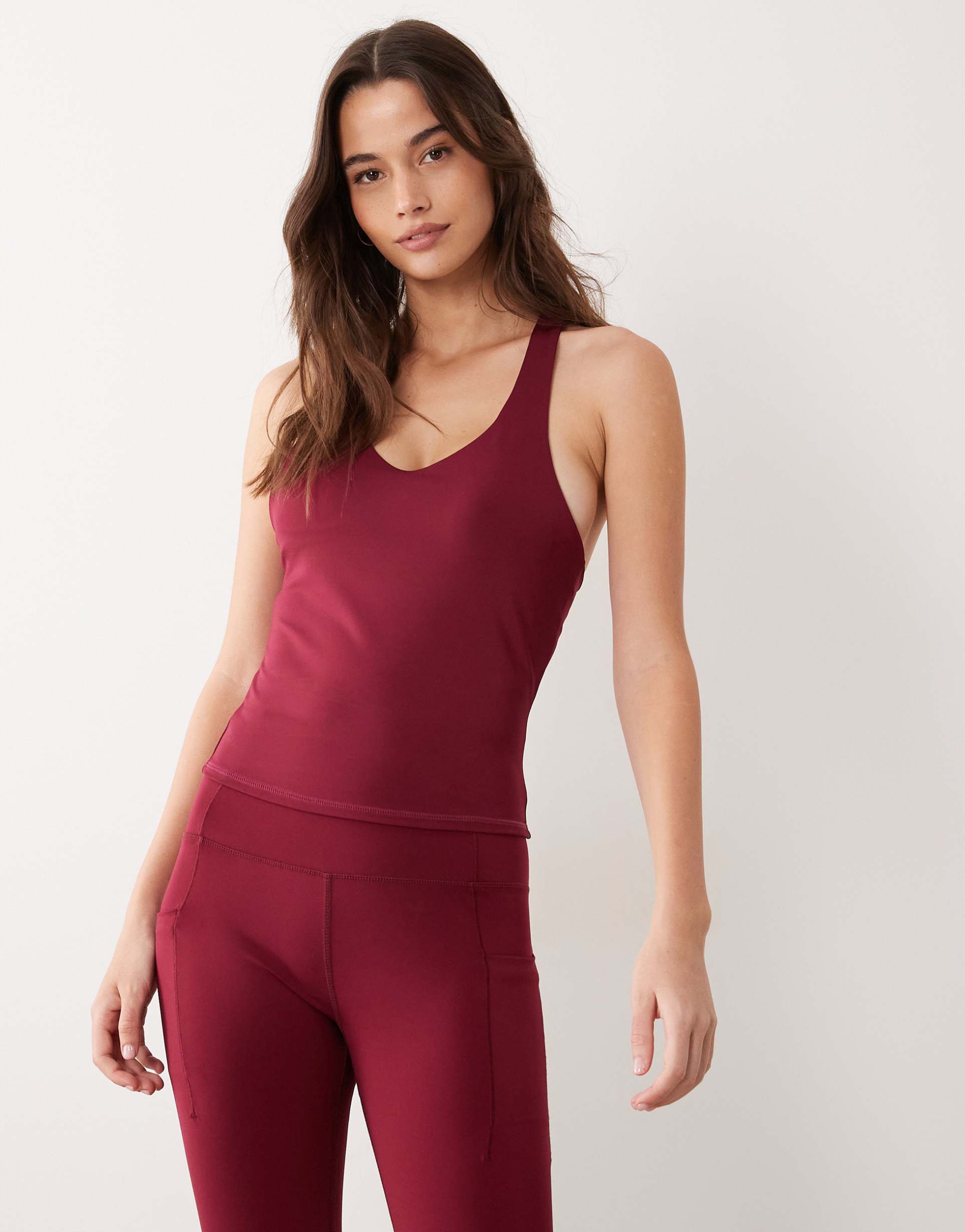 4505 fuller bust active push up tank top with inner bra in cherry red