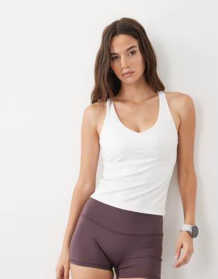 4505 Fuller Bust Active V-neck Racer Back Vest With Inner Bra In White