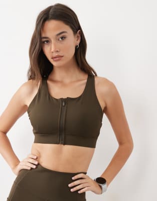 4505 Fuller Bust Icon Active High Support Sports Bra With Removable Padding And Adjustable Straps In Brown