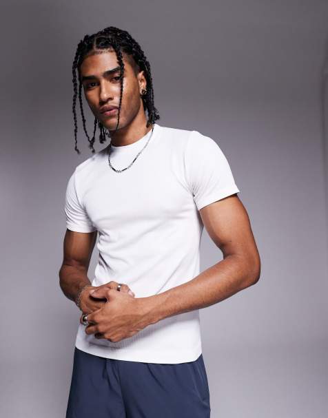 4505 - Geribbeld, naadloos trainings-T-shirt met slim-fit pasvorm in wit - view 1